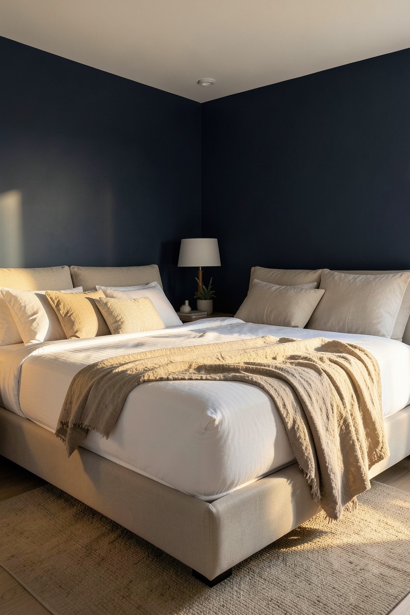 Dormitorio contemporáneo con cama confortable